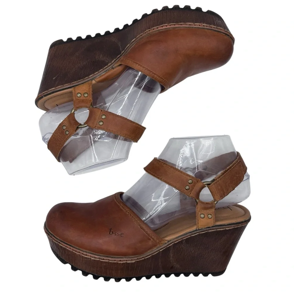 boc Brown Leather Women's Wedge Sandals - Size 7 - Picture 4 of 11